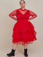NWT 4X Torrid Beetlejuice Lydia Midi Stretch Challis Mesh Tiered Dress picture