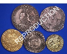 5 Tudor Coins - Henry VII Henry VIII Elizabeth I 6d 4d 2d Quarter Angel [5TUD] picture