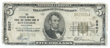 1929 $5 NATIONAL BANKNOTE = CITIZENS NAT. TRUST & SAVINGS BANK - RIVERSIDE, CA picture