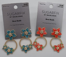 SUGARFIX by BaubleBar Best Bud Friend Earrings Blue Floral & Coral Red Lot of 2 picture