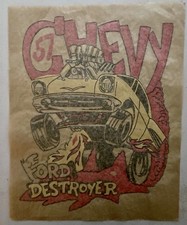 Original Vintage 1969 Chevy 57 Ford Destroyer Muscle Car Iron On Transfer picture
