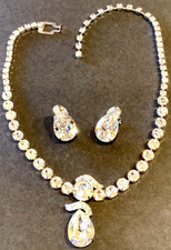 Signed EISENBERG ICE Necklace & Earrings SET w/ Big Center DROP Vintage picture