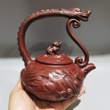 6.6in Chinese Yixing Zisha Pottery Stone Red Natural Clay Dragon Ti Liang Teapot picture