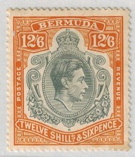 Bermuda 1939 KG VI SG 120a 12S 6d Grey & Brown on Orange P14 MNH GEM picture