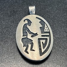 Alde Qumyintewa Hopi Vintage Reversible Sterling Silver Pendant Overlay Cy picture