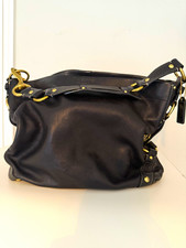 Coach Black Leather Carly Shoulder Bag Zip Top Solid BrassHardware Inner Pockets picture