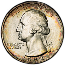 1942-P PCGS MS64 Washington Quarter | Vivid Rainbow Peripheral Toning | Luster picture