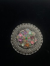 Vintage Czech / Bohemian Art Deco–Era Jeweled Filigree Brooch picture