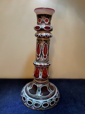 Antique Bohemian Cranberry Overlay Glass Candlestick Moser  picture