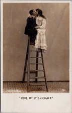 RPPC c1907 Man Kissing Women On 10 Foot Latter Love At It's Height F1 picture