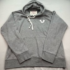 True Religion Sweater Mens 2XL Gray Hoodie Quilted Casual Kangaroo Grunge picture
