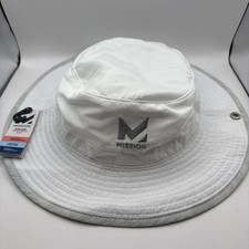 Mission Cooling Wide Brim Hat W/Side Snaps One Size UPF 50+ White One Size NEW picture