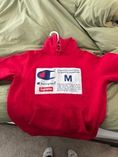 Supreme X Champion Label Red Box Logo Hooded Sweatshirt Hoodie Medium picture