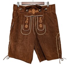 Adisno Mens Size 46/US S? Brown Faux Suede Oktoberfest Lederhosen Shorts picture