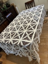 Vtg Handmade Crochet Bed Coverlet White Lace Bedspread Throw Boho 89