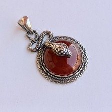 Ancient Vintage Victorian Sterling Silver Necklace Pendant Engraved Snake picture