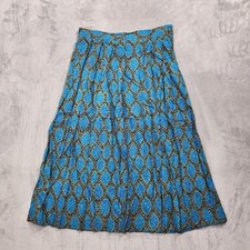 Vintage Worthington Skirt Womens 14 Blue Geometric A-Line Pleated Rayon Midi picture