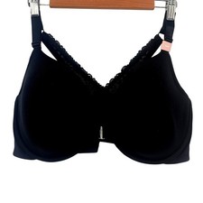 New Cacique Lightly Lined T-Shirt Bra Front Closure Lace Crossback 44DD Black picture