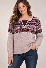 J. Jill Chunky Knit Fair Isle Crew Neck Sweater Cabincore Cozy Winter Apres Sz L picture