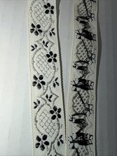 Vintage 60s 70s Retro Folk Silver Black Jacquard Ribbon Trim 3/4