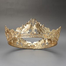 5.4cm Tall Men's Vintage Royal King Drama Wedding Gold Metal Tiara Crown For Men picture