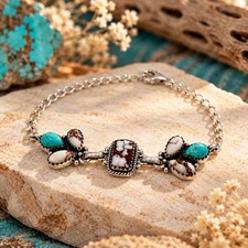Kingman & Wild Horse Turquoise 925 Sterling Silver Bracelet Southwest Adjustable picture