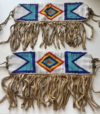 Pair Arm Bands, VIntage, Handmade, Geometric, 8/0 Loom Beaded, Regalia, 10