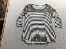 Maurices 24/7 Shirt Womens L Large White Green Floral Striped Long Sleeve Scoop picture