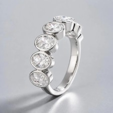 3.00Ct Oval Cut Natural Diamond Solid 14K White Gold Half Eternity Band Ring picture
