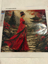 Handmade Completed Diamond Painting Woman in Red Dress 30x30cm Unframed picture