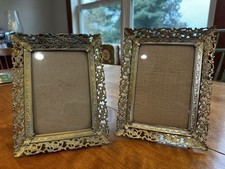 2 Matching Vintage Hollywood Regency Ornate Filigree Metal 5x7 Picture Frames picture