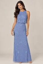 NWT Adrianna Papell French Blue Embellished Sequin Floral Gown Size 2P $229 picture