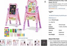 KiddoCood Kids Art Easel 3 Level Adjustable Height 35.2 Inch Pink Purple New picture