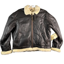 VTG Wilson Leather sheepskin Shearling Aviator jacket Flight pilot XL Brown $350 picture