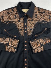 Scully Western Shirt Mens M Black Pearl Snap Western Floral Embroidery Cowboy picture