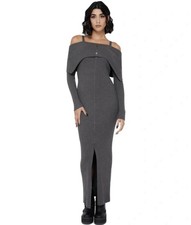 Killstar Dusk Empress Dress Grey Size XXL Ribbed Off Shoulder Gothic Maxi bnwt picture