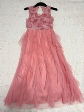 Speechless Kids Girls Pink 3D Rosette Tiered Tulle Maxi Dress Size 7 EUC picture