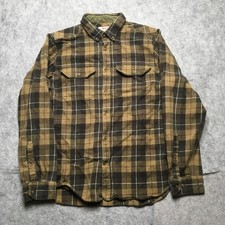 Fjallraven Singi Heavy Flannel Shirt Mens Large L Green Plaid Button Up Outdoor picture