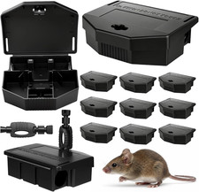 12 Pack Reusable Mouse Bait Station with Lock&Keys, Black picture