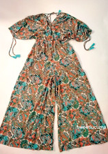 NWT Boemo Anthropologie Wide Leg Jumpsuit XL Paisley Elastic Waist Pockets Boho picture