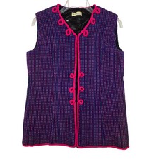 Vintage 60s 70s Polish Folk Art Wool Vest Mod Boho Waistcoat Embroidered Lined picture
