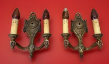 Antique Pair Wall Polychrome Wall Sconces / Art Deco Candle Light Fixtures picture