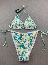 Zaful String Floral Bikini RicRac Detail 2 Pc Swimsuit Womens size Large Green picture