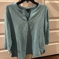 J.Jill Women’s B Neck 3/4 SleeveCotton Shirt Blue M picture