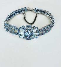 GORGEOUS Vintage Silver Tone Blue Rhinestone Starburst Link Bracelet picture