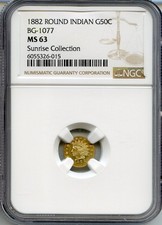 RARE 1882 G50C California Fractional Gold / BG-1077 NGC MS63 HR6 picture