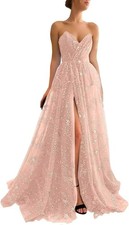 Custom Women's Sparkle Starry Tulle Prom Dresses Slit Formal Evening Party Gowns picture