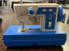 Vintage UNITOYS Blue and White Hand Operated Toy Sewing Machine Hong Kong  picture