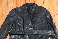 1960s German Belted Motorcycle Horsehide Leather Coat Deep Blue M-L picture