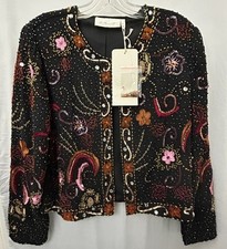 LA BELLUM HILLARY SCOTT NWT Women's M Black/Colorful Beaded & Embroidered Jacket picture